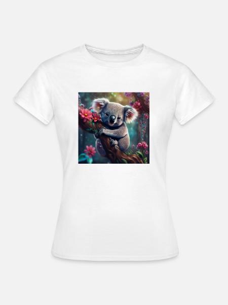 Koalabär im Baum mit Blumen - Frauen T-Shirt - Weiß