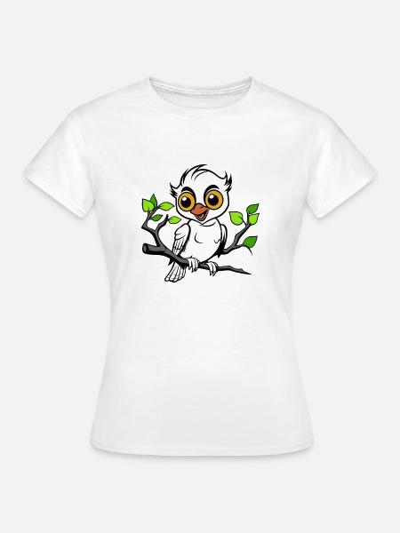 Vogel Schwarz Weiß sitzend auf Ast - Frauen T-Shirt - Weiß