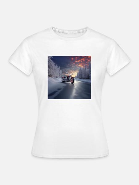 Winterliche Autobahn-Motorradfahrt - Frauen T-Shirt - Weiß
