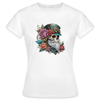 vintage, hipster, skull, bart, tatoo, rose, pirat - Frauen T-Shirt - Weiß - Vorne - AI Model Female 172 dark (172cm)