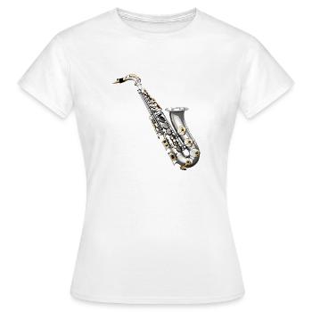 The saxophone is a woodwind instrument - Women's T-Shirt - white - Front - AI Model Female 172 dark (172cm)