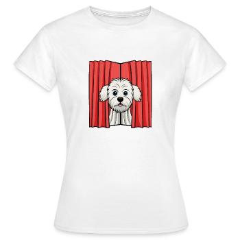 Schüchterner Malteser, der aus dem Vorhang guckt - Frauen T-Shirt - Weiß - Vorne - AI Model Female 172 dark (172cm)