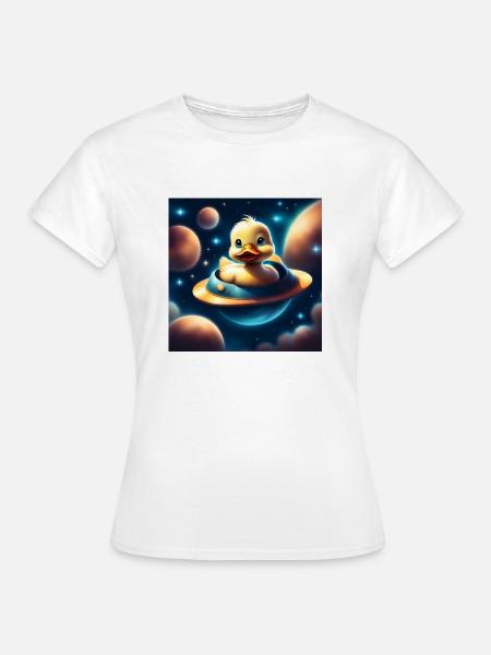 Niedliche Ente im Weltraum - Frauen T-Shirt - Weiß