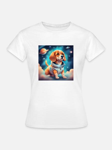Niedlicher Hund im Weltraum - Frauen T-Shirt - Weiß