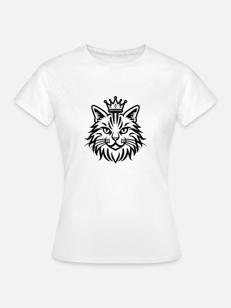 Fluffige Katze mit Krone - Frauen T-Shirt - Weiß