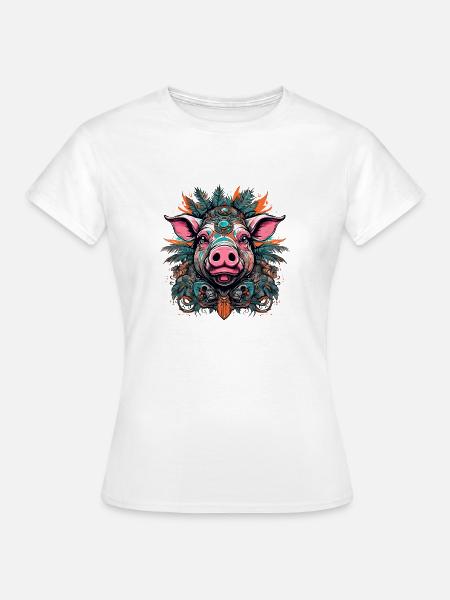Tattoo / Tier / Kunst / cool / Comic / Schwein - Frauen T-Shirt - Weiß