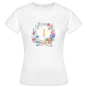 I Monogram Floral, Floral Wreath, Personalizable - Women's T-Shirt - white - Front - AI Model Female 172 dark (172cm)
