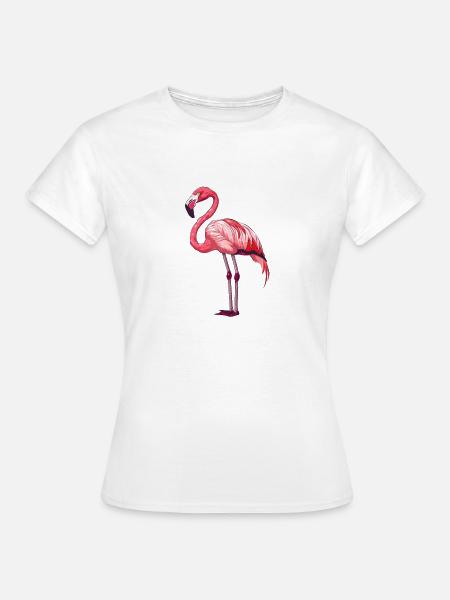 Eleganter Rosa Flamingo Stehend - Frauen T-Shirt - Weiß