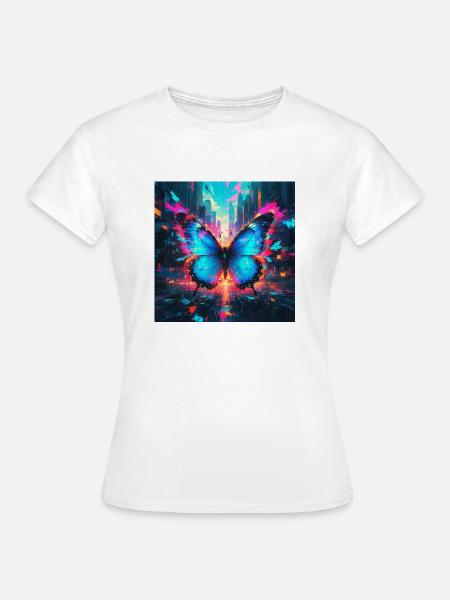 Neon Blauer Morphofalter Schmetterling - Frauen T-Shirt - Weiß