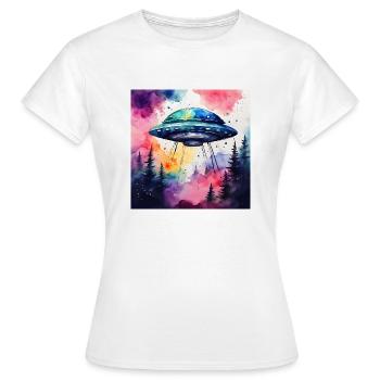 UFO farbig - Frauen T-Shirt - Weiß - Vorne - AI Model Female 172 dark (172cm)