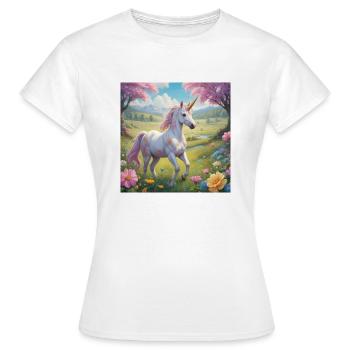 Licorne avec des fleurs - T-shirt Femme - blanc - Devant - AI Model Female 172 dark (172cm)