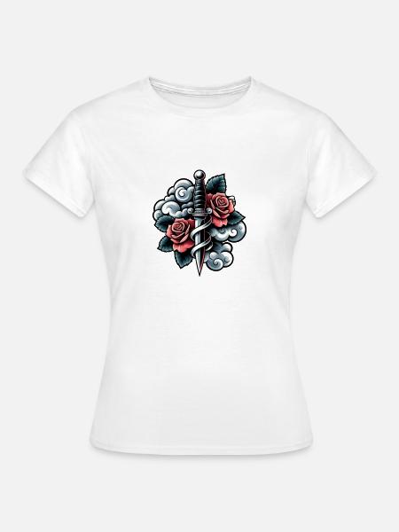 Rose und Dolch - Frauen T-Shirt - Weiß