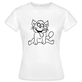 Cat Squints Funny Crazy Tongue Out Grimace - Women's T-Shirt - white - Front - AI Model Female 172 dark (172cm)