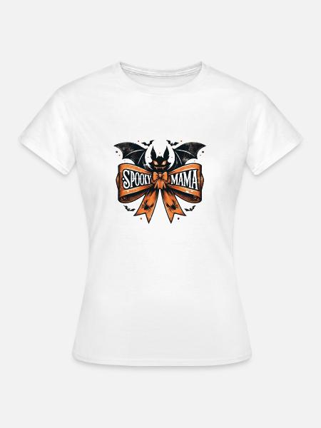Spooky Mama Halloween Fledermaus mit Schleife - Frauen T-Shirt - Weiß