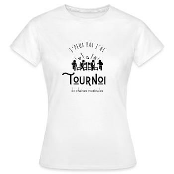 Ich kann nicht, ich habe ein Turnier der musikalischen Stühle - Frauen T-Shirt - Weiß - Vorne - AI Model Female 172 dark (172cm)