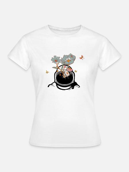 Astronaut mit Retro-Blumen - Geschenkidee - Frauen T-Shirt - Weiß