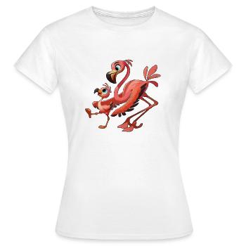 Flamingo-Mutter mit herumtollendem Kind - Frauen T-Shirt - Weiß - Vorne - AI Model Female 172 dark (172cm)