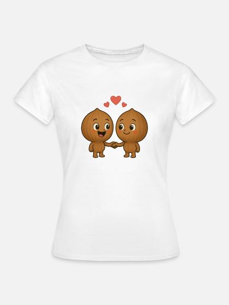 Niedliche Walnüsse mit Herzen - Frauen T-Shirt - Weiß