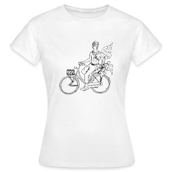 Adonis on a bike - Frauen T-Shirt - Weiß - Vorne - AI Model Female 172 dark (172cm)