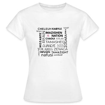 Multi Dialèqutes AMAZIGH Noir - T-shirt Femme - blanc - Devant - AI Model Female 172 dark (172cm)
