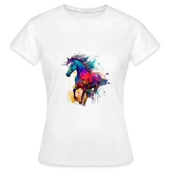 Idée passion chevaux cavalière aquarelle splash - T-shirt Femme - blanc - Devant - AI Model Female 172 dark (172cm)