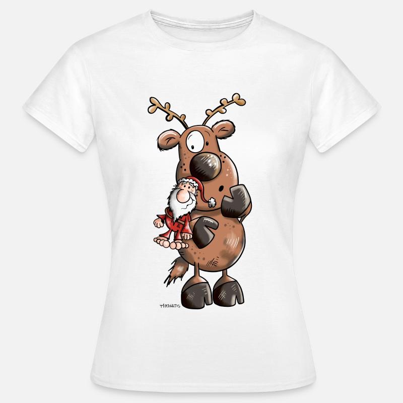Rensdyr krammer Julemanden - Dame-T-shirt - hvid