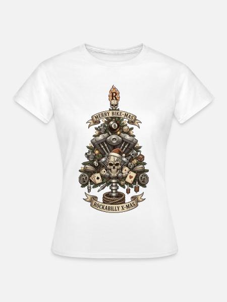 Rockabilly Xmas Skull Engine - Frauen T-Shirt - Weiß