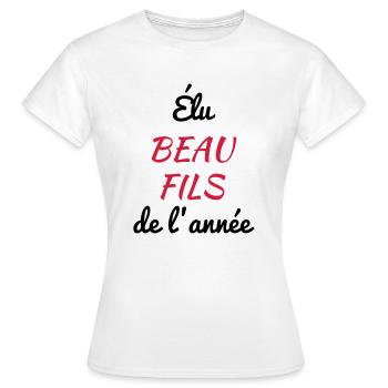belle-fille / beau-fils / beau fils / belle fille - T-shirt Femme - blanc - Devant - AI Model Female 172 dark (172cm)