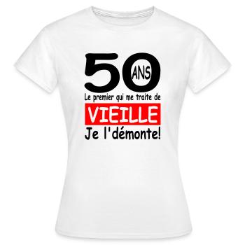 Anniversaire 50 ans / 50 ans /cadeau 50 ans - T-shirt Femme - blanc - Devant - AI Model Female 172 dark (172cm)