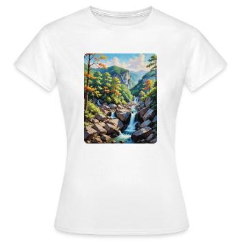 Serene Mountain Waterfall Landscape - Women's T-Shirt - white - Front - AI Model Female 172 dark (172cm)