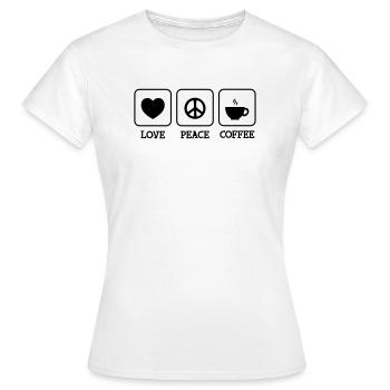 Love, Peace, Coffee - T-shirt Femme - blanc - Devant - AI Model Female 172 dark (172cm)