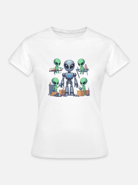 Aliens bauen Roboter - Frauen T-Shirt - Weiß