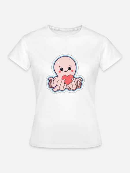octopus pieuvre coeur amour valentienstag - T-shirt Femme - blanc