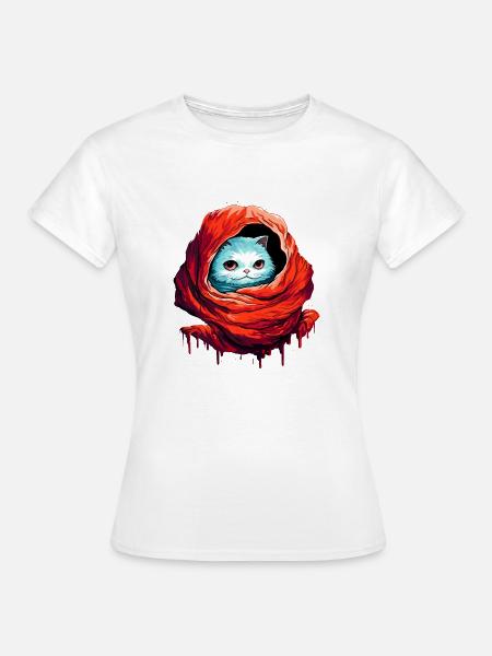 Gruselige Halloween Katze - Dame-T-shirt - hvid