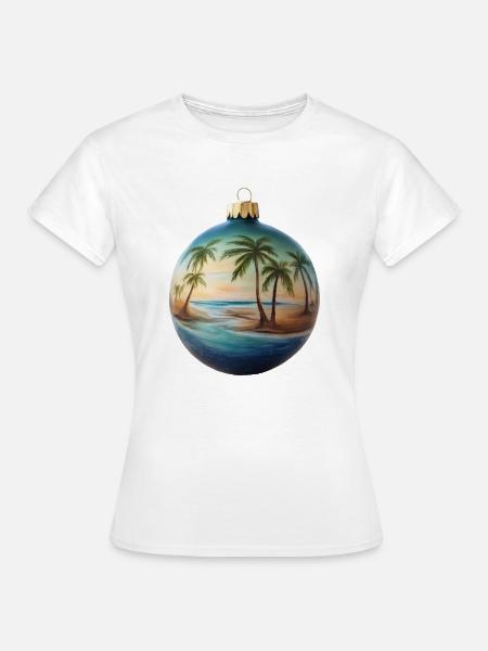 Weihnachtskugel mit Strand - Frauen T-Shirt - Weiß
