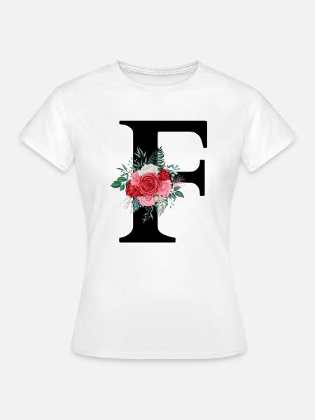 Roter Blumenbuchstabe F - Frauen T-Shirt - Weiß