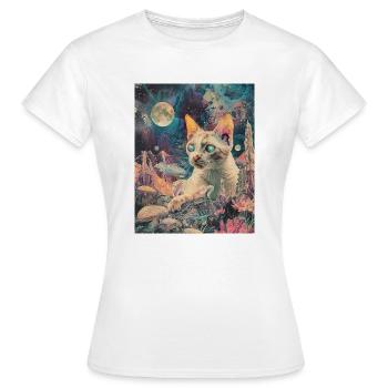 A Feline's Laser-Lit Odyssey - Women's T-Shirt - white - Front - AI Model Female 172 dark (172cm)