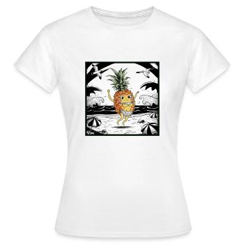 Vacances Tropicales : Ananas Festif à la Plage - T-shirt Femme - blanc - Devant - AI Model Female 172 dark (172cm)