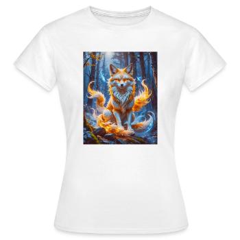 Eleganter mehrschwänziger Kitsune mit leuchtendem Fuchsfeuer - Frauen T-Shirt - Weiß - Vorne - AI Model Female 172 dark (172cm)