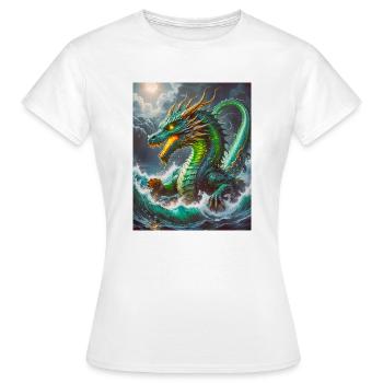 Ryujin : Dieu dragon de mer majestueux se levant de la tourmente - T-shirt Femme - blanc - Devant - AI Model Female 172 dark (172cm)