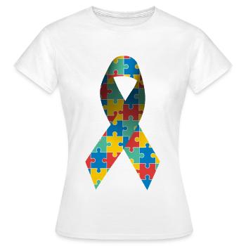 Ruban de sensibilisation à l’autisme et au syndrome d’Asperger - T-shirt Femme - blanc - Devant - AI Model Female 172 dark (172cm)