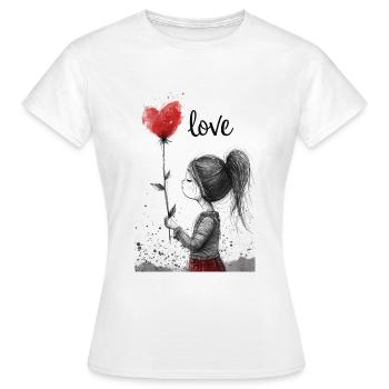 Kind mit Herzballon in lebhafter Skizze vermittelt - Frauen T-Shirt - Weiß - Vorne - AI Model Female 172 dark (172cm)
