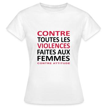 CONTRE TOUTES LES VIOLENCES FAITES AUX FEMMES - T-shirt Femme - blanc - Devant - AI Model Female 172 dark (172cm)