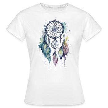 Whimsical Dreams: A Delicate Watercolor Dreamcatch - Women's T-Shirt - white - Front - AI Model Female 172 dark (172cm)