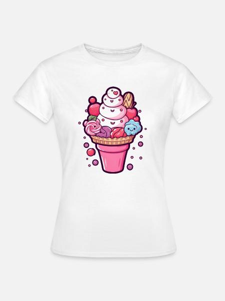 Süße Erdbeereis Waffel mit Gesichtern - Frauen T-Shirt - Weiß