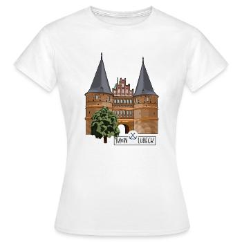 Holsten Gate Lübeck // Illustration - Women's T-Shirt - white - Front - AI Model Female 172 dark (172cm)