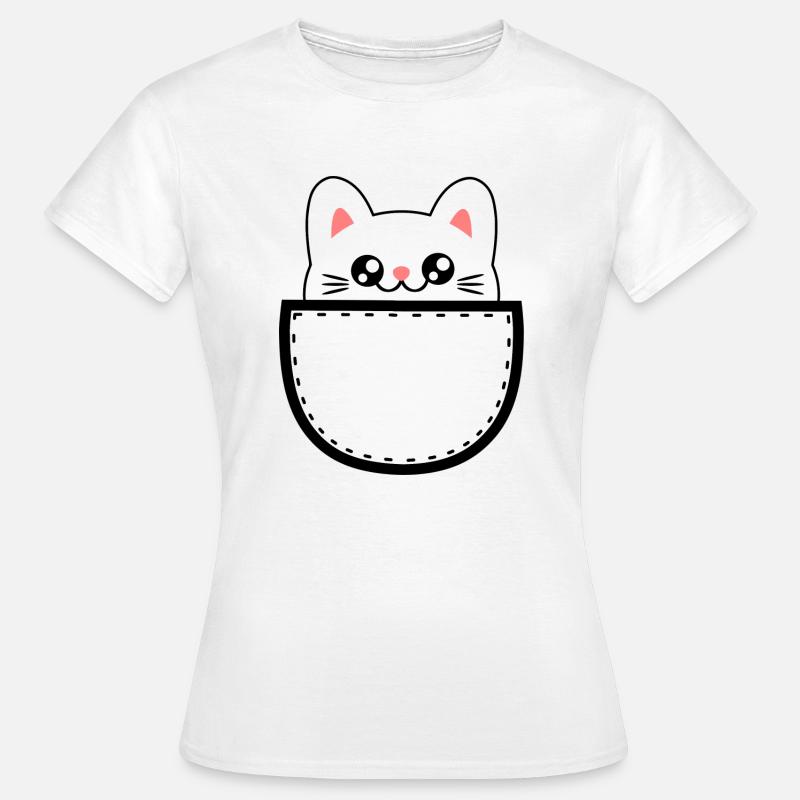 Chat doux Kawaii Chibi chat dans la poche de la poitrine - T-shirt Femme - blanc