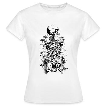 Squelette de champignon d’horreur morbide - Joyeux Halloween - T-shirt Femme - blanc - Devant - AI Model Female 172 dark (172cm)
