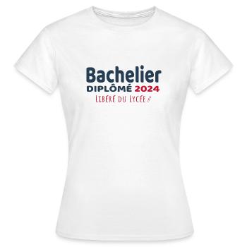 Bachelier 2024 - Cadeau Humour Baccalauréat 2024 - T-shirt Femme - blanc - Devant - AI Model Female 172 dark (172cm)