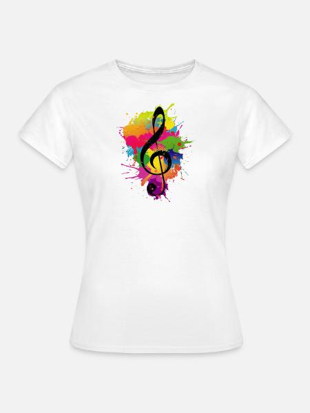 Violinschlüssel Bunte Farbe spritzt Musiktheorie - Frauen T-Shirt - Weiß